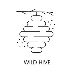 Wild hive of bees on a branch vector linear icon, an illustration of a hive.