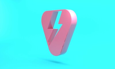 Pink Guitar pick icon isolated on turquoise blue background. Musical instrument. Minimalism concept. 3D render illustration