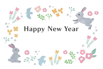 2023年　卯年年賀状　北欧風のかわいいイラスト