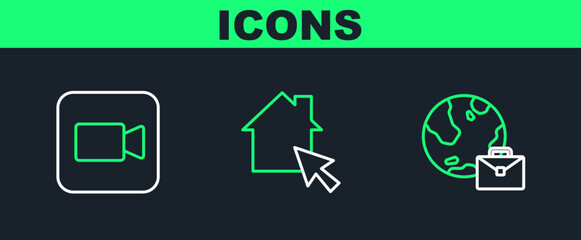 Set line Online working, Camera and icon. Vector