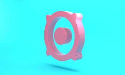 Pink Stereo speaker icon isolated on turquoise blue background. Sound system speakers. Music icon. Musical column speaker bass equipment. Minimalism concept. 3D render illustration
