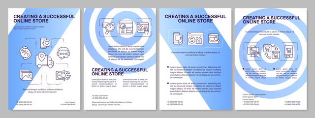 Creating successful online store blue gradient brochure template. Leaflet design with linear icons. 4 vector layouts for presentation, annual reports. Arial-Black, Myriad Pro-Regular fonts used