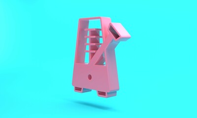 Pink Classic Metronome with pendulum in motion icon isolated on turquoise blue background. Equipment of music and beat mechanism. Minimalism concept. 3D render illustration