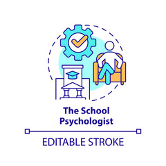 Naklejka premium School psychologist concept icon. Who should participate in student mental health abstract idea thin line illustration. Isolated outline drawing. Editable stroke. Arial, Myriad Pro-Bold fonts used