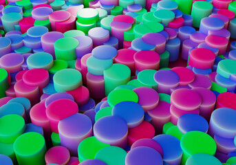 3D render background with geometric shapes and different colors. Round cylindrical shapes with beautiful finish.