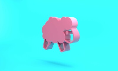 Pink Sheep icon isolated on turquoise blue background. Counting sheep to fall asleep. Minimalism concept. 3D render illustration