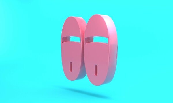 Pink Slippers icon isolated on turquoise blue background. Flip flops sign. Minimalism concept. 3D render illustration