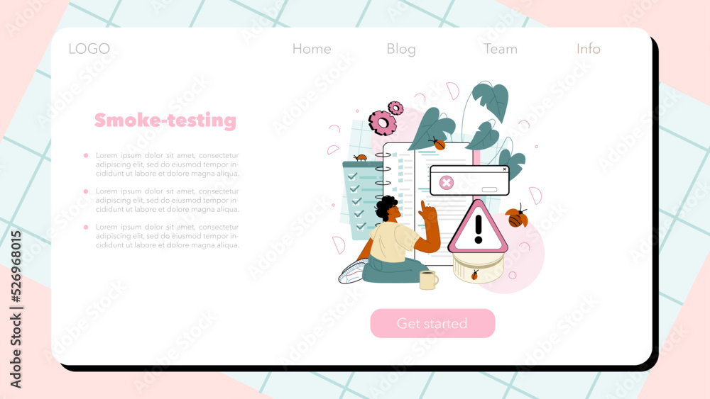 Poster software tester web banner or landing page. application or website