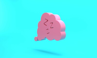 Pink Sleepy icon isolated on turquoise blue background. Sleepy zzz talk bubble. Minimalism concept. 3D render illustration