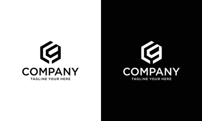 GC or CG monogram logo in hexagon shape  on a black and white background.
