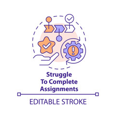 Struggle to complete assignments concept icon. Coping with online learning stress abstract idea thin line illustration. Isolated outline drawing. Editable stroke. Arial, Myriad Pro-Bold fonts used