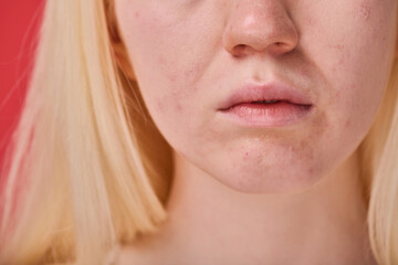 Fototapeta premium Close-up of female face with clean skin and white hair
