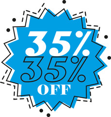 .......35% discount (thirty-five percent) art in blue color with black dash and and white numbers