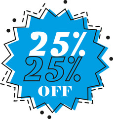 .....25% discount (twenty-five percent) art in blue color with black dash and and white numbers