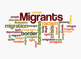 Word Cloud with MIGRANTS concept, isolated on a white background