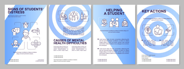 Recognize student under severe crisis blue gradient brochure template. Leaflet design with linear icons. 4 vector layouts for presentation, annual reports. Arial, Myriad Pro-Regular fonts used