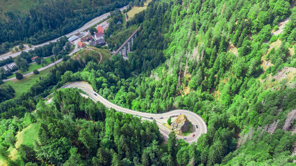 Ravenna Bridge Viadukt Ravennaschlucht  - Drone view of the winding highway in the Black Forest -...