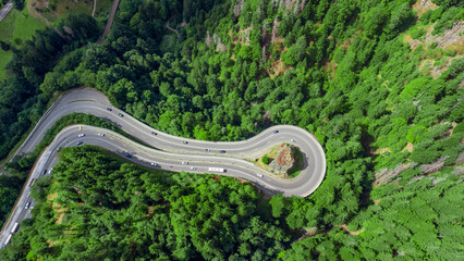 Drone view of the winding highway in the Black Forest - Drone Aerial Images Road With Cars