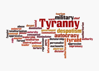 Word Cloud with TYRANNY concept, isolated on a white background