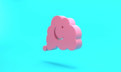 Pink Dreams icon isolated on turquoise blue background. Sleep, rest, dream concept. Resting time and comfortable relaxation. Minimalism concept. 3D render illustration