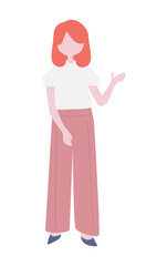 ビジネスパーソン　半袖ブラウスとワイドパンツの20-30代女性フラットイラスト（単品）