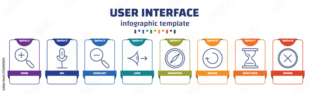 Aufkleber infographic template with icons and 8 options or steps. infographic for user interface concept. incl