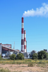 Fototapeta na wymiar power, sky, tower, building, thermal power plant, architecture, energy, pollution, industrial, industry, factory, blue, skyscraper, city, chimney, nuclear, cooling, electricity, environment, business,