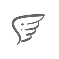 Hand drawn lines. The shadow of beautiful feather angel wings Isolated on white background.