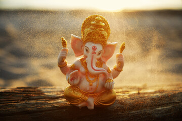 Lord ganesha sculpture on nature. Background for Ganesh chaturthi Festival celebration.