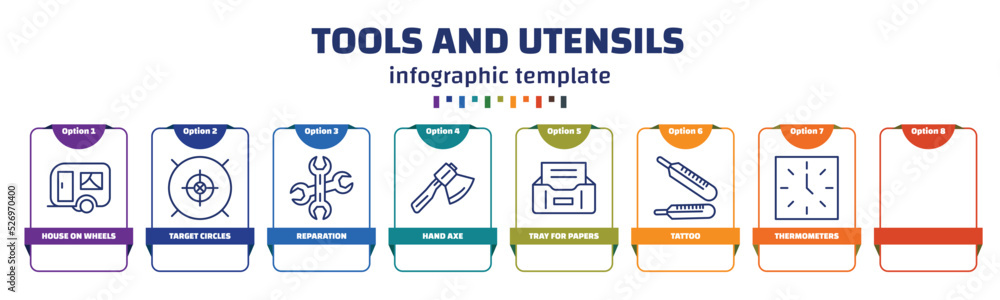 Poster infographic template with icons and 8 options or steps. infographic for tools and utensils concept. 