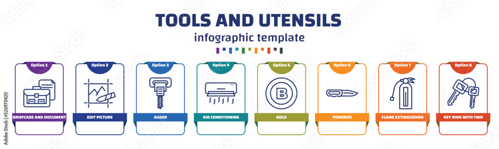 Poster infographic template with icons and 8 options or steps. infographic for tools and utensils concept. 