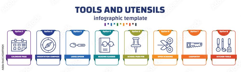Poster infographic template with icons and 8 options or steps. infographic for tools and utensils concept. 