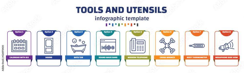 Poster infographic template with icons and 8 options or steps. infographic for tools and utensils concept. 