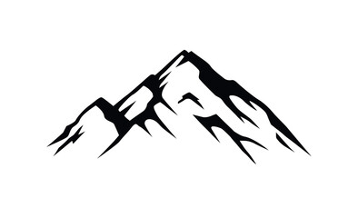 Vector simple black mountain illustration, icon or label isolated on white background
