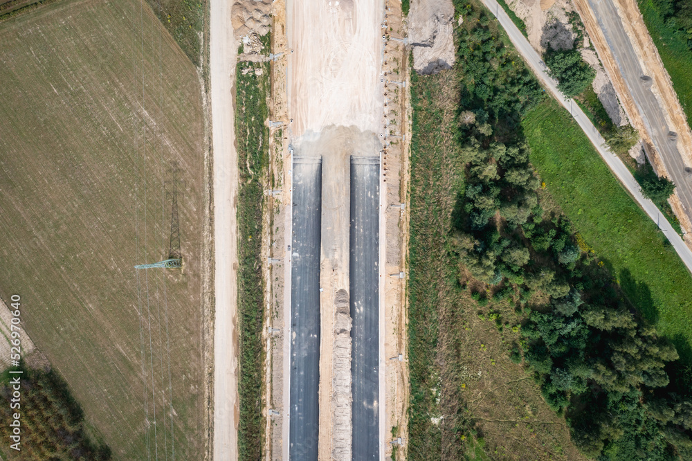 Poster Building site of express road S7, view in Ruda village near Tarczyn city, Poland