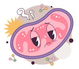 Mitochondria and aging process. Tired and old mitochondrion