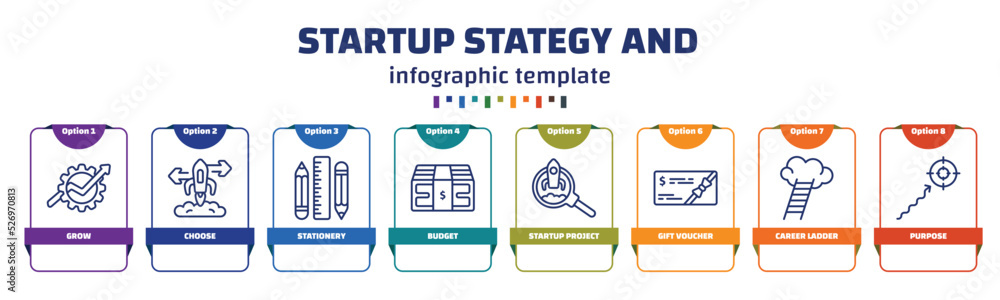 Poster infographic template with icons and 8 options or steps. infographic for startup stategy and concept.