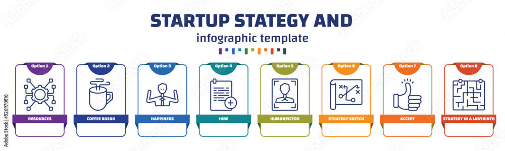 Poster infographic template with icons and 8 options or steps. infographic for startup stategy and concept.