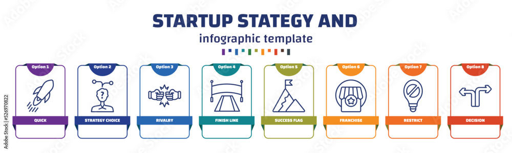 Poster infographic template with icons and 8 options or steps. infographic for startup stategy and concept.