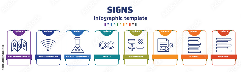 Aufkleber infographic template with icons and 8 options or steps. infographic for signs concept. included map 