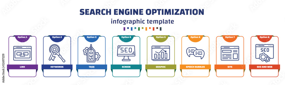 Poster infographic template with icons and 8 options or steps. infographic for search engine optimization c