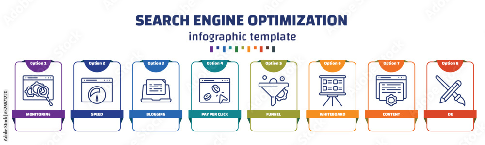 Poster infographic template with icons and 8 options or steps. infographic for search engine optimization c