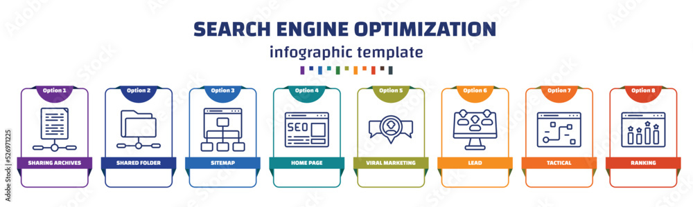 Poster infographic template with icons and 8 options or steps. infographic for search engine optimization c