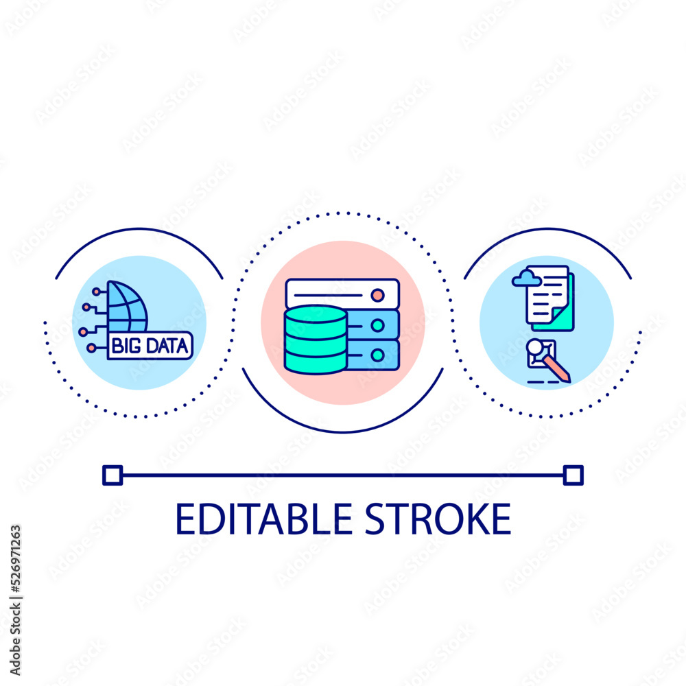Poster big data analytics and storage loop concept icon. global network server. cyberspace researching abst