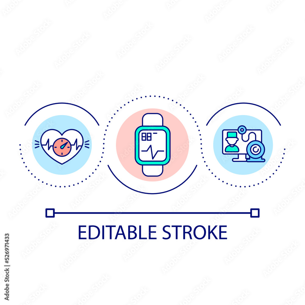 Poster personal healthcare device loop concept icon. digital patient monitoring. medical data collecting ab