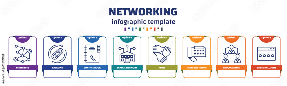 Poster infographic template with icons and 8 options or steps. infographic for networking concept. included