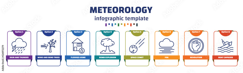 Aufkleber infographic template with icons and 8 options or steps. infographic for meteorology concept. include