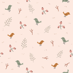 cute bird in winter season seamless pattern
