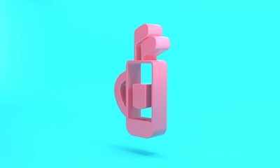 Pink Golf bag with clubs icon isolated on turquoise blue background. Minimalism concept. 3D render illustration