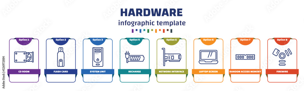 Poster infographic template with icons and 8 options or steps. infographic for hardware concept. included c